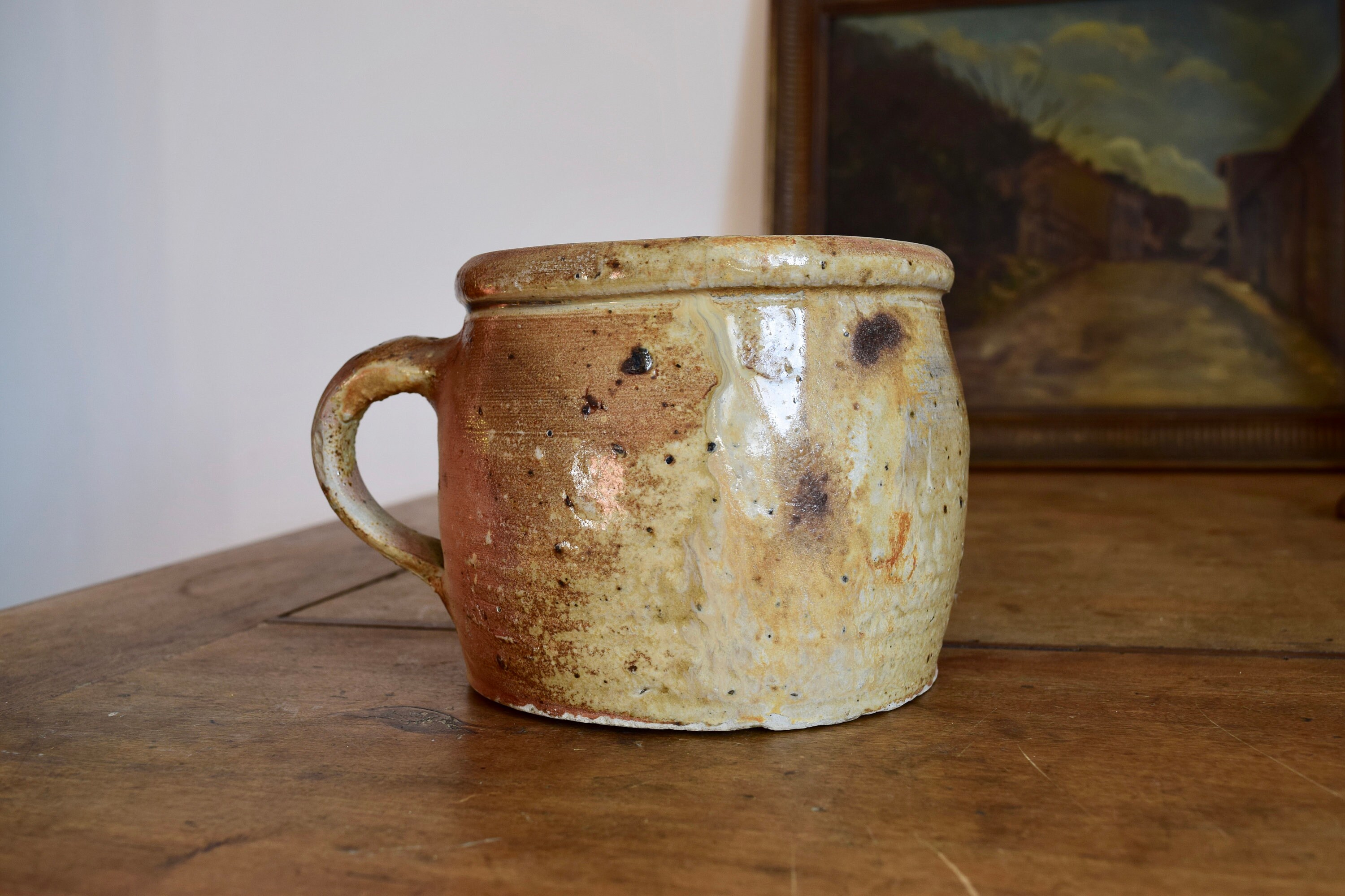 Pot Confit en Grès Français Ancien, Poterie Antique, Pot Antique Français, Décor Provincial Français