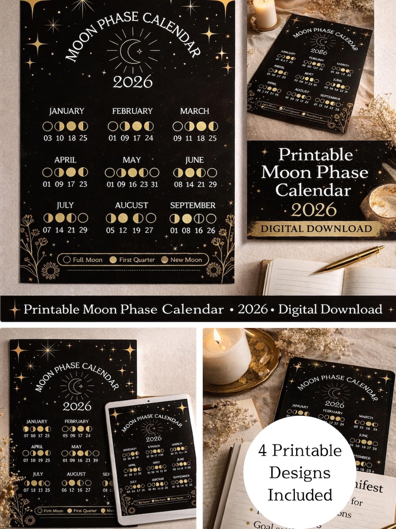 2026 Moon Phase Calendar PDF | Printable Download - Etsy