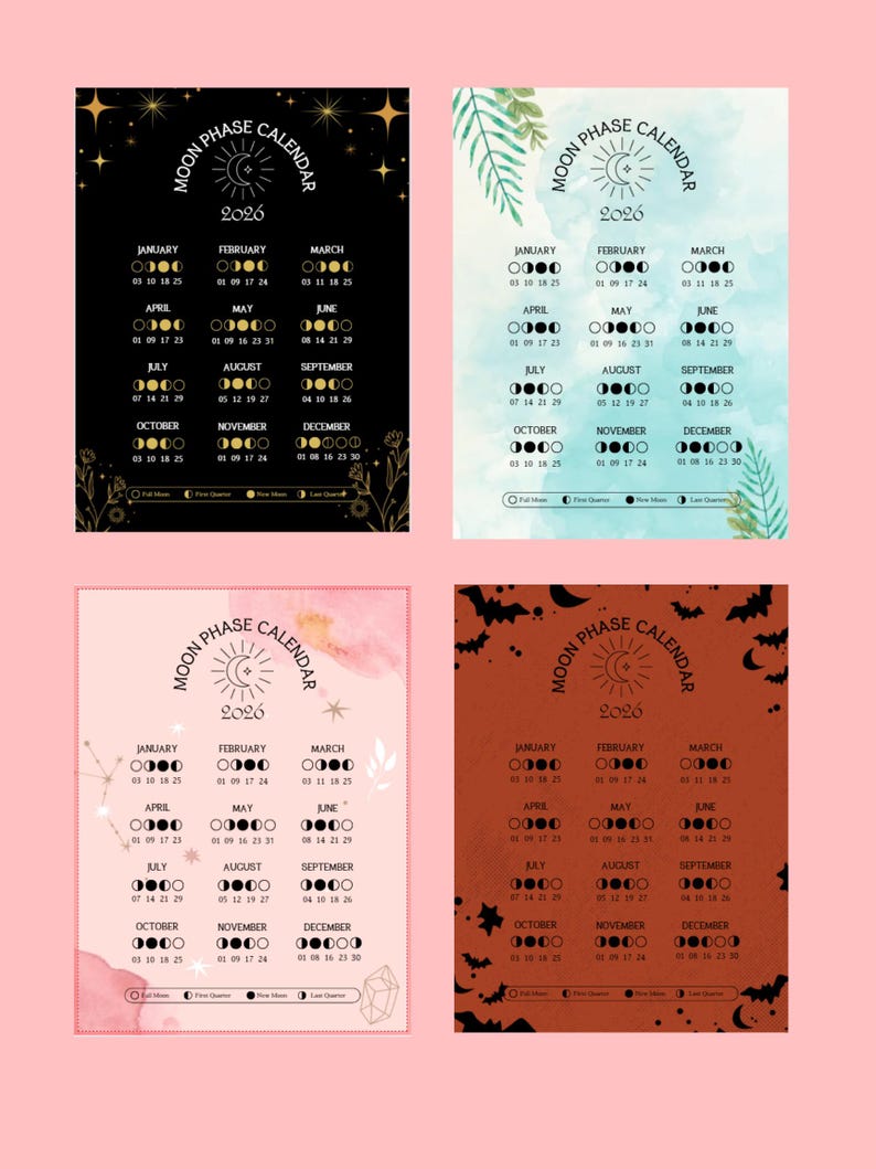 2026 Moon Phase Calendar PDF | Printable Download - Etsy