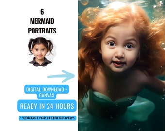 Custom Mermaid Portrait from Photo | Nursery Wall Art | Mermaid Gift For Her | Personalized Baby Girl Gift | Digital Download |