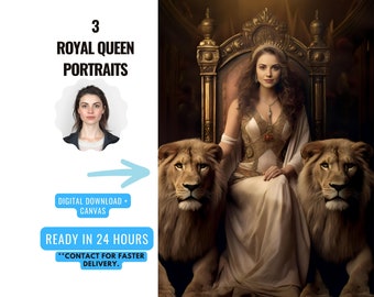 Custom Royal Queen Portrait from Photo | Renaissance Portrait | Canvas Print | Family Portrait | Birthday Gift for Her | Royal Portrait