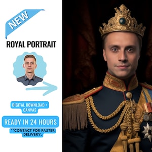 Custom King Portrait from Photo | Unique Gift for Men | Gift for Father | Renaissance King Portrait | Anniversary & Valentine&#39;s Day Gift