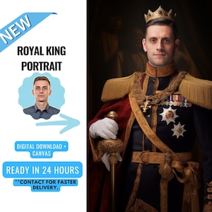 Personalized King Royal Portrait from Photo | Renaissance Portrait | Custom Royal King Portrait | Valentine&#39;s Day Gift