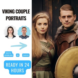 Custom Viking Couple Portrait from Photo | Renaissance Portrait | Unique Anniversary Family Gift The Viking Couple | Viking Portrait |