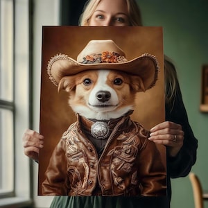 Custom Pet Portrait, Cowboy Dog Portrait, Gift for Pet Owner, Funny dog portrait, Personalized Western Decoration, Cowboy Pet Portrait
