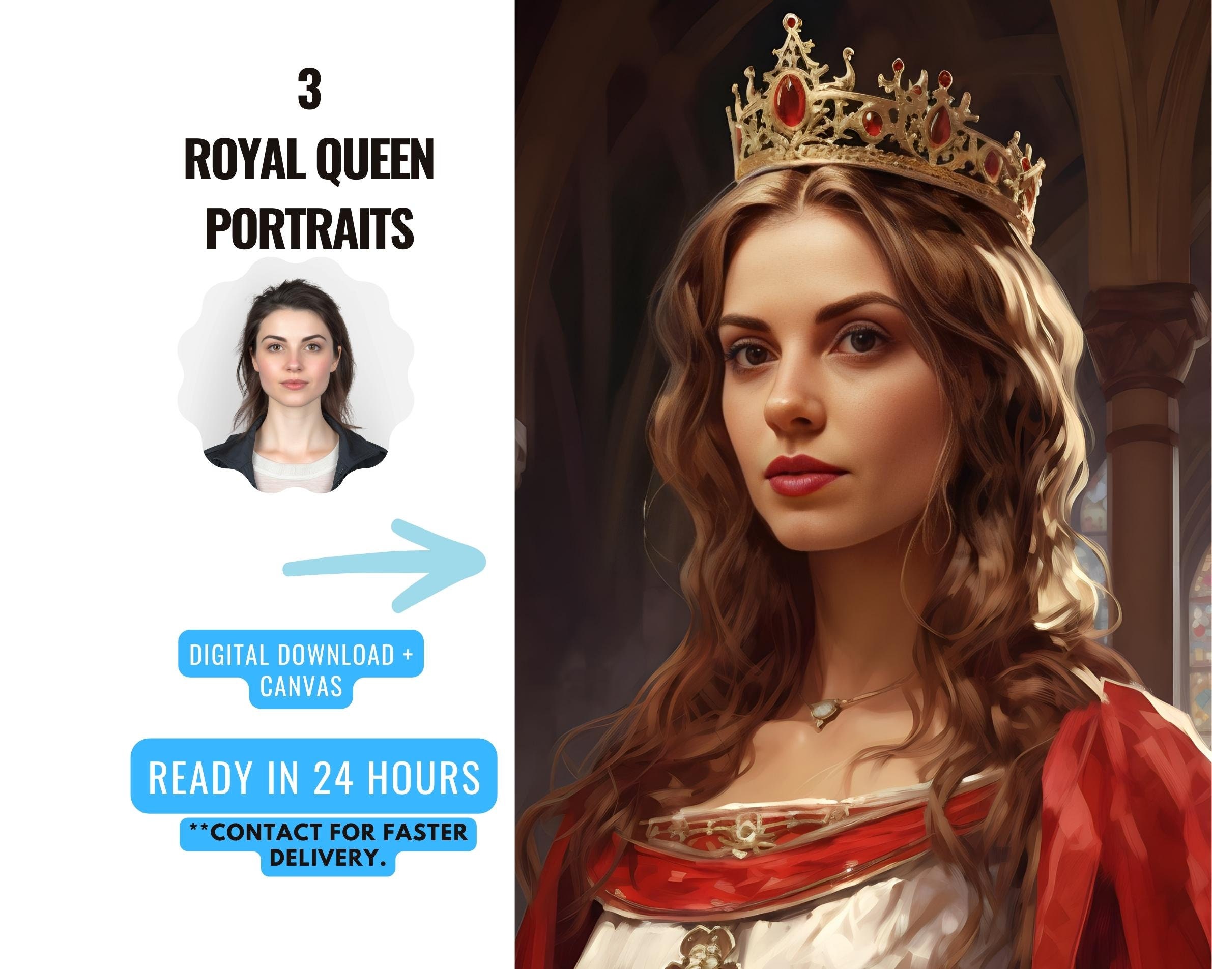 Custom Queen Royal Portrait from Photo | Renaissance Portrait | Historical Portrait Custom Women Portrait | Canvas Print | Digital Download