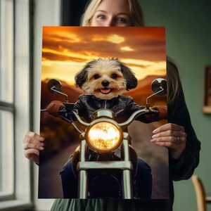 Retrato de mascota de motociclista personalizado, retrato de mascota personalizado, retrato de motociclista de mascota disfrazado, retrato de perro motociclista, retrato de mascota real, regalo para dueño de mascota