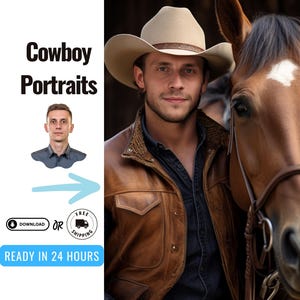 Custom Cowboy Portrait from Photo | Cowboy Portrait | Historical Portrait Custom Portrait | Personalized Canvas  | Birthday Gift