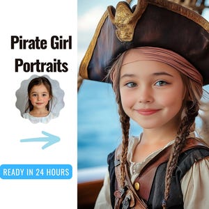 Retrato pirata personalizado a partir de una foto / Arte mural pirata / Regalo pirata para ella / Regalo personalizado para niña / Regalo de cumpleaños para ella