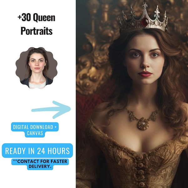 Custom Royal Portrait from Photo | DIGITAL FILE and Canvas | Best Christmas Gift for Her | Renaissance Portrait