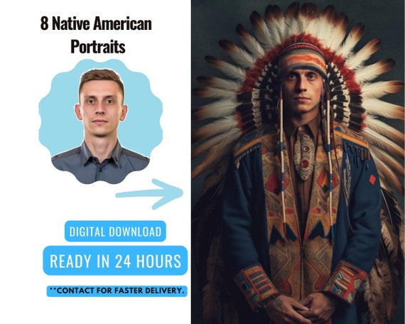Custom Native American Portrait from Photo | Historical Native American Portrait | Gift for Him | Custom Native American Gifts |