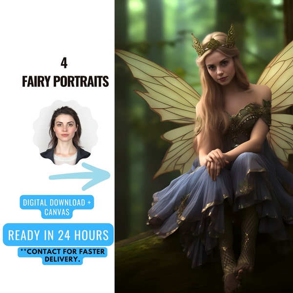 Custom Fantasy Fairy Portrait from Photo | Personalized Canvas Fairy Gift for Her |  Unique Personalized Gift | Anniversary Gift
