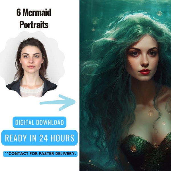Custom Mermaid Portrait from Photo | Mermaid Photo Gift | Mermaid Gift For Her | Canvas Woman Portrait | Digital Download |
