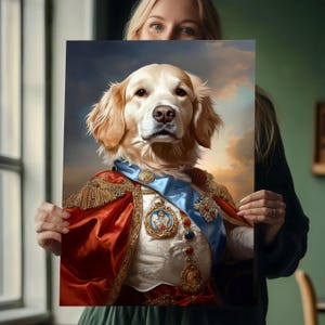 Custom Pet Portrait Painting Canvas , Renaissance Dog Portrait from Photo , Royal Pet King Portrait Painting Digital Art
