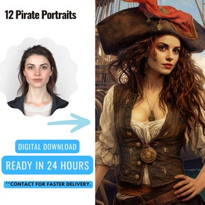 Custom Pirate Portrait from Photo | Pirate Portrait | Historical Portrait Custom Women Portrait | Personalized Canvas  | Digital download