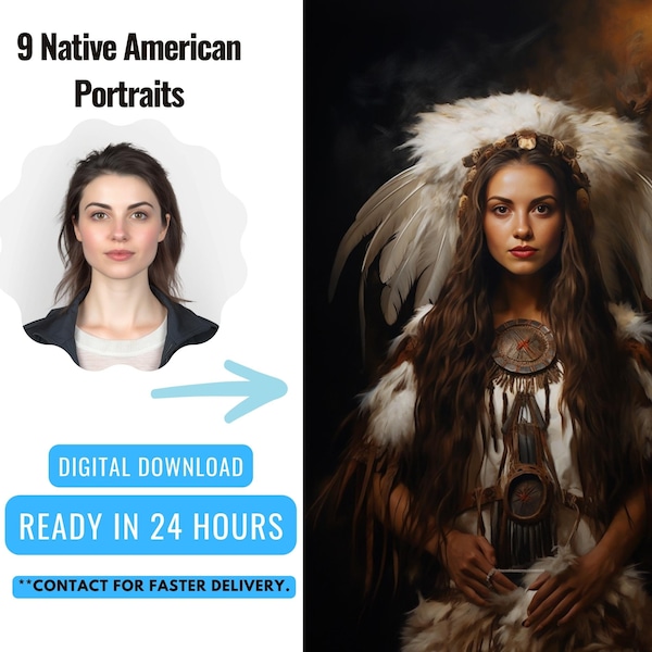Custom Portrait from Photo | Historical Native American Portrait | Gift for Her | Custom Native American Girl