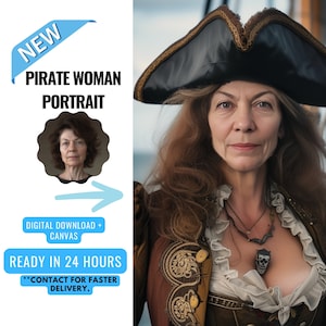 Custom Pirate Portrait from Photo | Woman Pirate Portrait | Christmas Gift | Personalized Portrait | Digital download