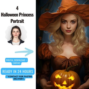 Custom Fantasy Portrait from Photo | Gift for Her |  Halloween Gifts | Halloween Decor | Printed on Canvas Wall Art | Digital Download