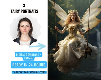 Custom Fairy Portrait from Photo , Fantasy Portrait , Personalized Canvas Princess Gift for Her , Fairy Gifts , Valentine's Day Gift