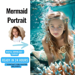 Custom Mermaid Portrait from Photo | Mermaid Wall Art | Mermaid Gift For Her | Personalized Baby Girl Gift | Birthday gift for her