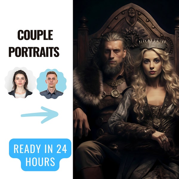 Custom Couple Portrait from Photo | Custom Viking Couple Portrait | Renaissance Portrait | Gift for Valentine's day | Digital Portrait