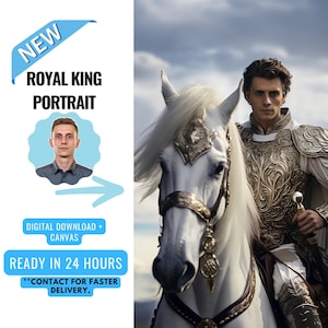 Personalized King Royal Portrait from Photo | King Riding a Horse | Custom Knight Portrait | Valentine&#39;s Day Gift