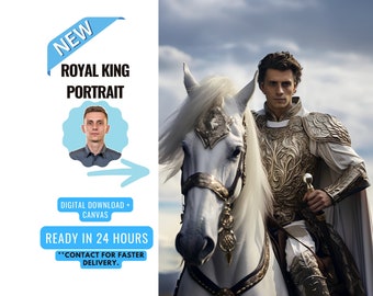Ritratto personalizzato del re reale da foto / Re a cavallo / Ritratto personalizzato del cavaliere / Regalo di San Valentino