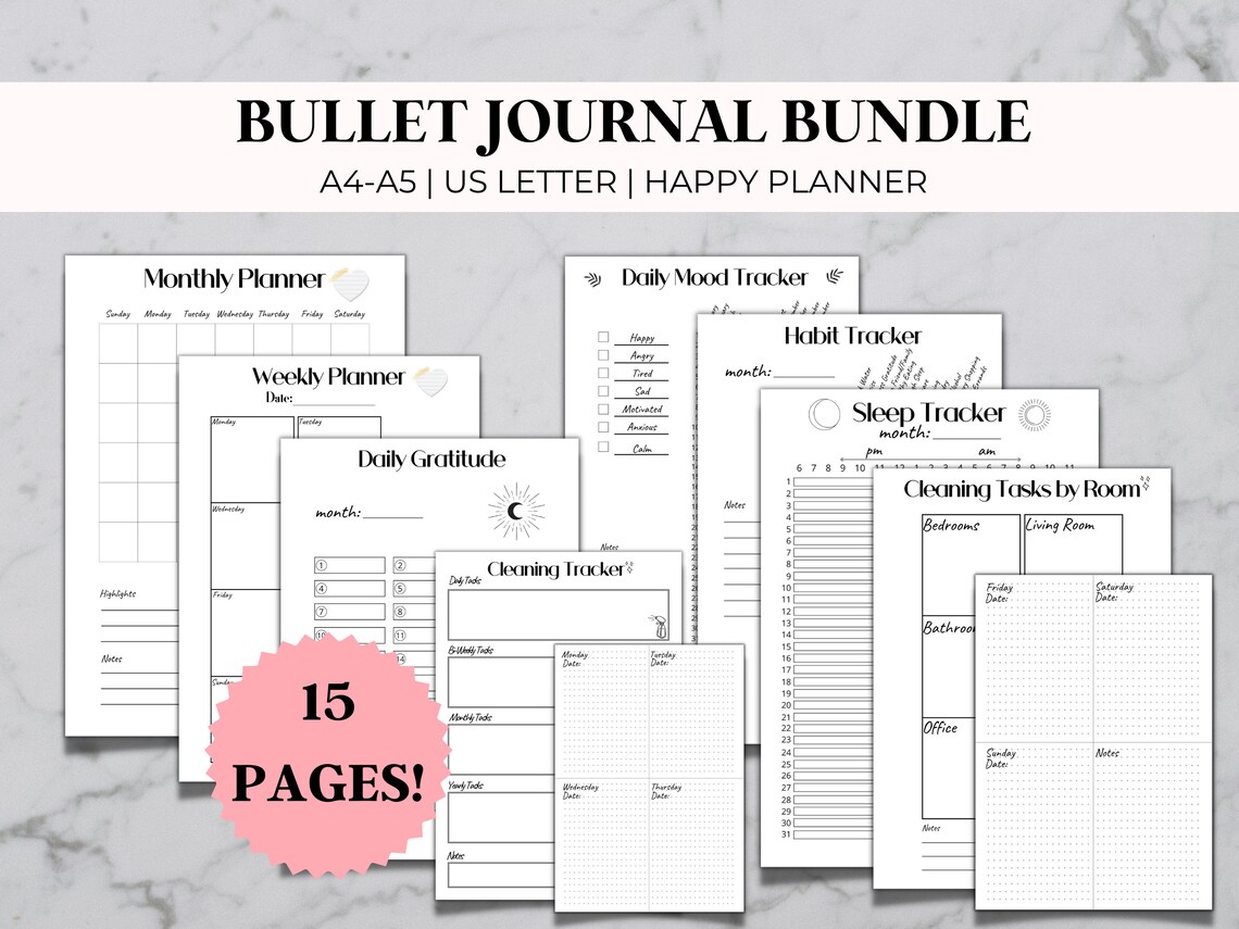 Bullet Journal Printables BUJO Printables Bundle Dot Grid - Etsy
