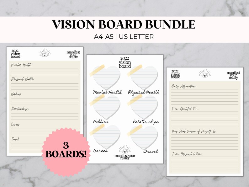 2022 Vision Board Printables Minimal Goal Setting Board Law Of 