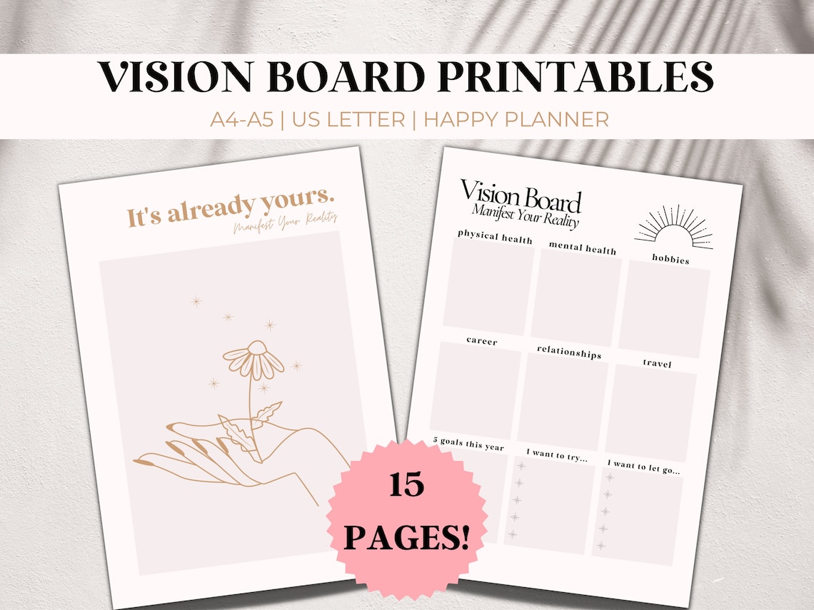 Vision Board Printables Positive Affirmations Gratitude | Etsy UK