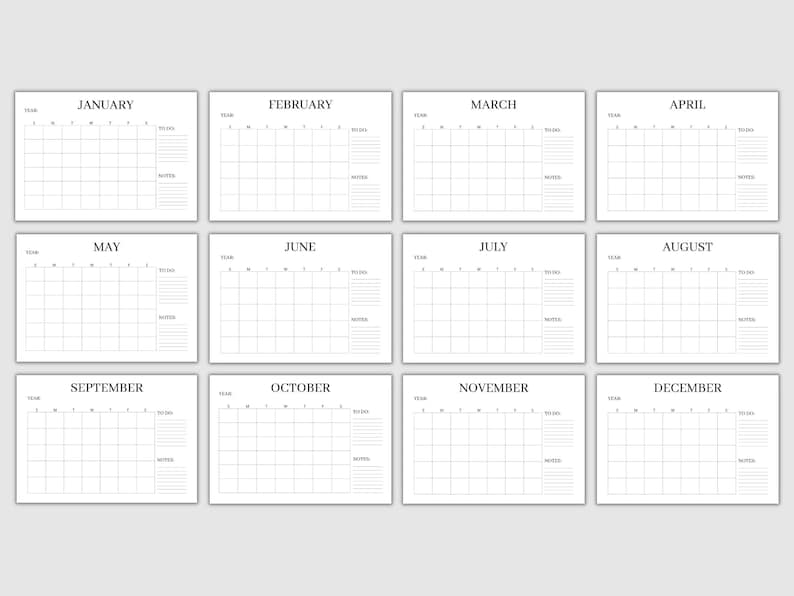 Blank Monthly Calendar Minimalist Calendar Horizontal Printable ...