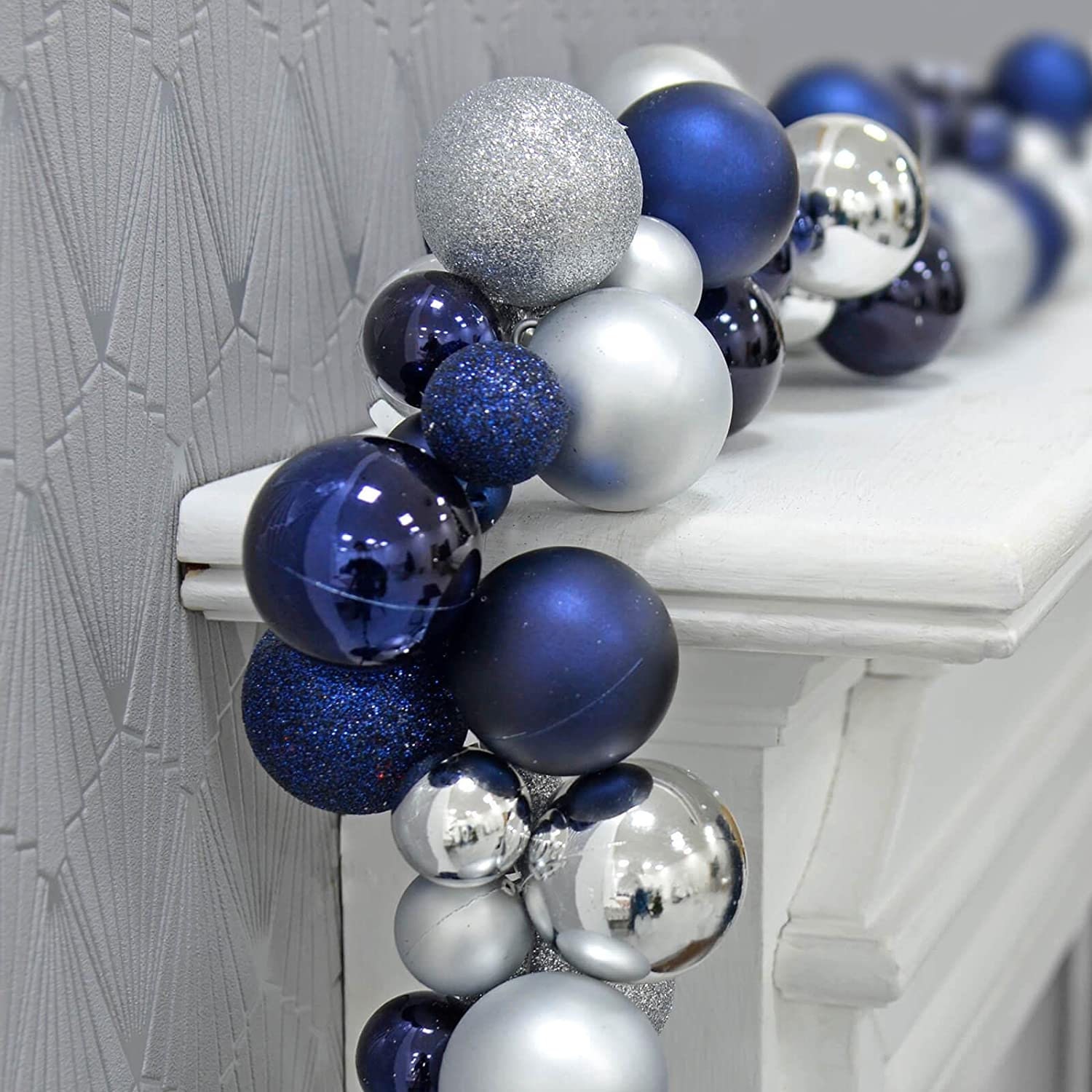 1.8m 6ft Navy Blue and Silver Mixed Bauble Christmas Garland ...