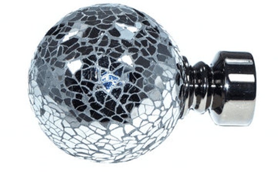 16 19mm Black Nickel Curtain Pole Finials Crystal Leaf Ball Diamante Swirl Cage 