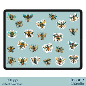 Bee Clipart 2, Bee Clip Art, Clipart, Clip Art, PNG, Stickers, Digital Stickers, Digital Planner Stickers, Junk Journal, Honey Bee, Folk Art