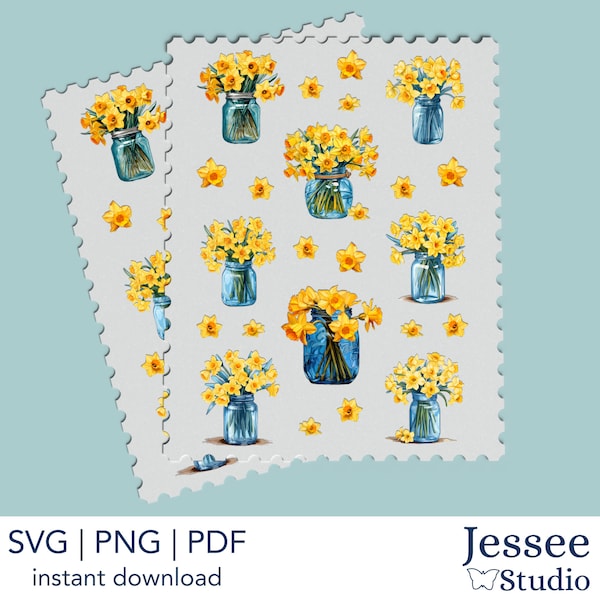 Daffodil Sticker Pack, Daffodil Sticker Sheet, Stickers, Planner Stickers, Digital Stickers, Daffodil Stickers, Flower Stickers, Daffodil