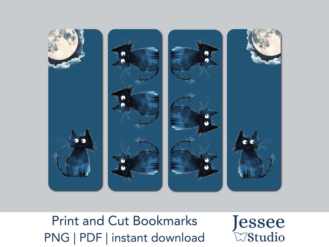 Black Cat Printable Bookmarks, Cat Bookmarks, Bookmark PNG, Digital ...