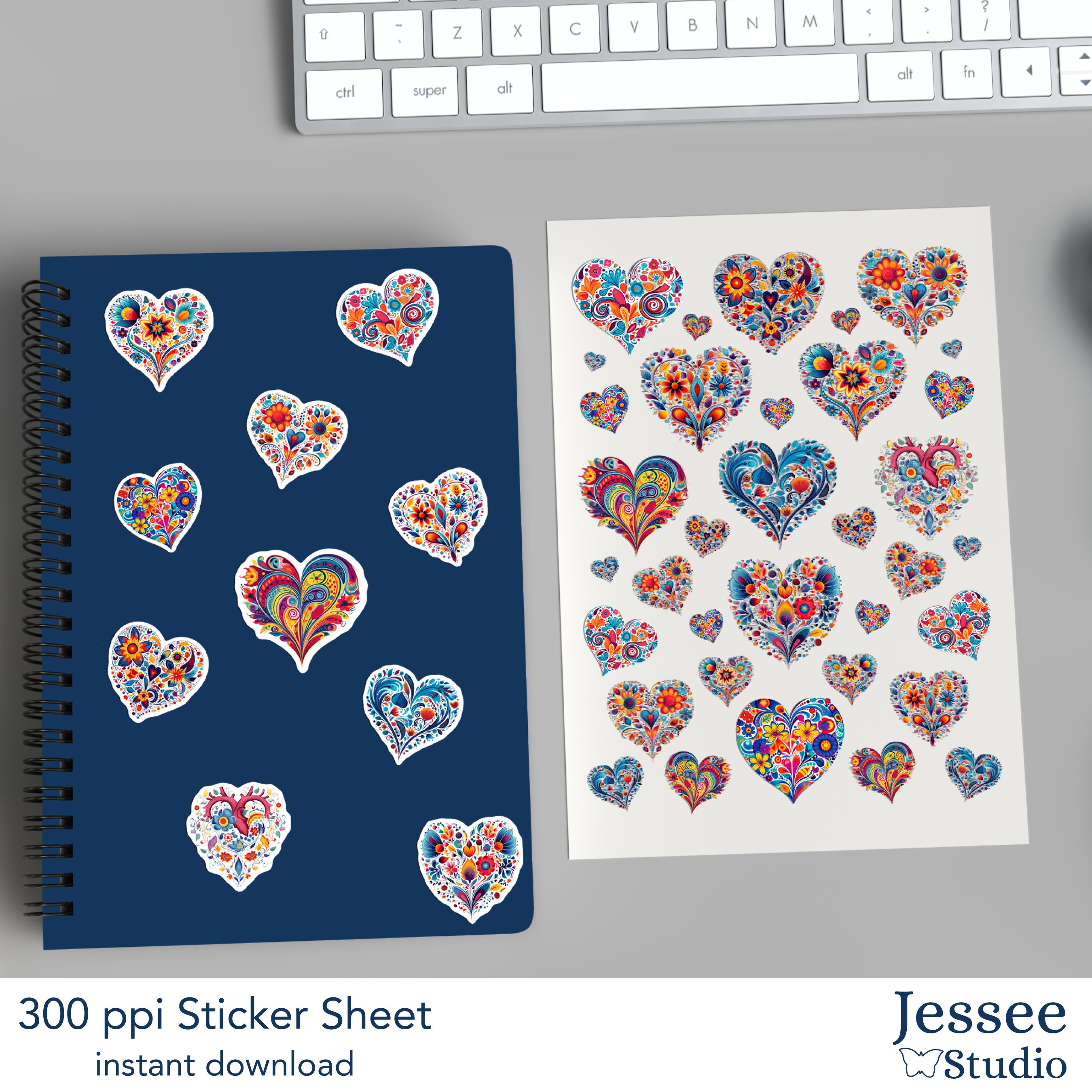 Add Heart Sticker Floral Hearts Sticker Pack, Hearts Sticker Sheet, Stickers, Planner ...