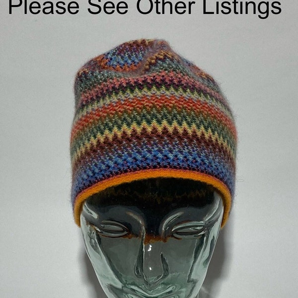 Lambswool & Angora Knitted Hat in Multi Colour Zig Zag Pattern - Designed and Made in Scotland