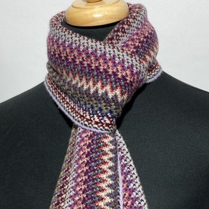 Cashmere Warp Knitted Scarf in Contemporary Multi Colour Pattern. Designed and Made in Scotland