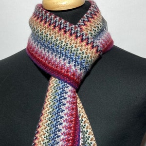 Cashmere Warp Knitted Scarf in Contemporary Multi Colour Pattern. Designed and Made in Scotland