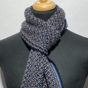 Cashmere Warp Knitted Scarf in Contemporary Multi Colour Pattern. Designed and Made in Scotland