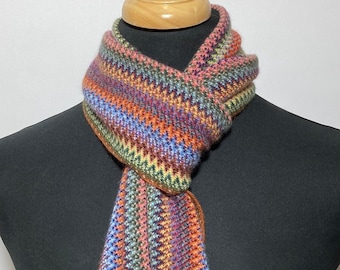 Lambswool Angora Scarf: Multicolor Zigzag Knit, Made in Scotland