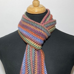 Lambswool & Angora Warp Knitted Scarf in Multi Colour Zigzag pattern (Fine Gauge) - Designed and Made in Scotland