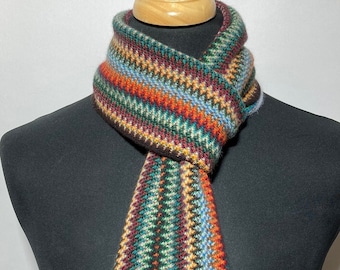 Lambswool Angora Scarf: Multicolor Zigzag Knit, Made in Scotland