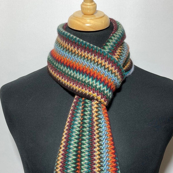 Lambswool & Angora Warp Knitted Scarf in Multi Colour Zigzag pattern (Fine Gauge) - Designed and Made in Scotland