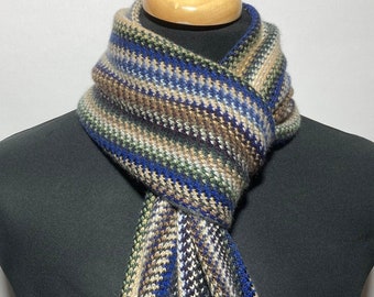 Cashmere Warp Knitted Scarf in Contemporary Multi Colour Pattern. Designed and Made in Scotland