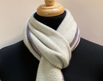 Cashmere warp knitted scarf with contrast edge. Designed and Made in Scotland.