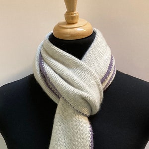 Cashmere warp knitted scarf with contrast edge. Designed and Made in Scotland.