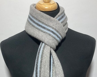 Lambswool warp knitted scarf in contemporary stripes. Designed and Made in Scotland.