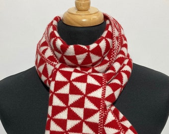Lambswool knitted scarf in contemporary geometric jacquard pattern - Designed and Made in Scotland